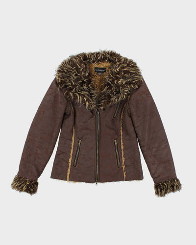 Y2k 00s Le Chateau Faux Suede Fur Lined Jacket - XS