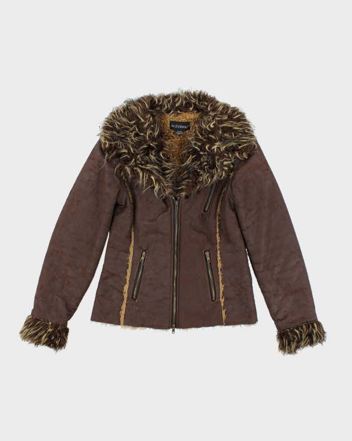 Y2k 00s Le Chateau Faux Suede Fur Lined Jacket - XS