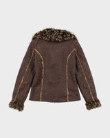 Y2k 00s Le Chateau Faux Suede Fur Lined Jacket - XS