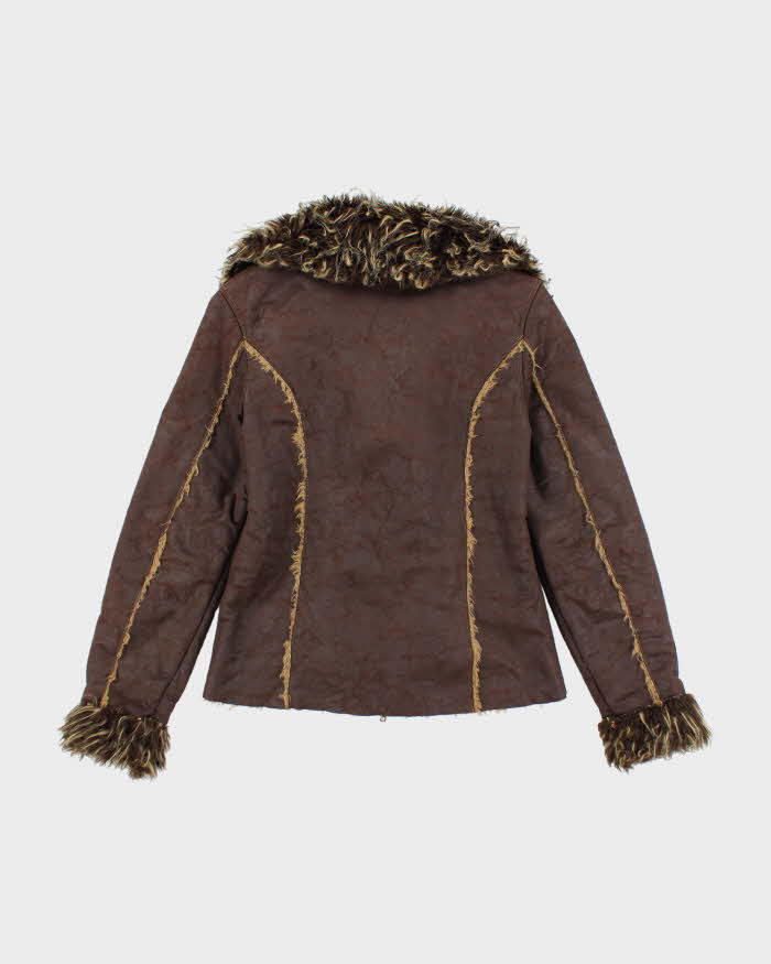 Y2k 00s Le Chateau Faux Suede Fur Lined Jacket - XS