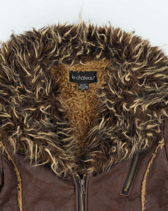 Y2k 00s Le Chateau Faux Suede Fur Lined Jacket - XS