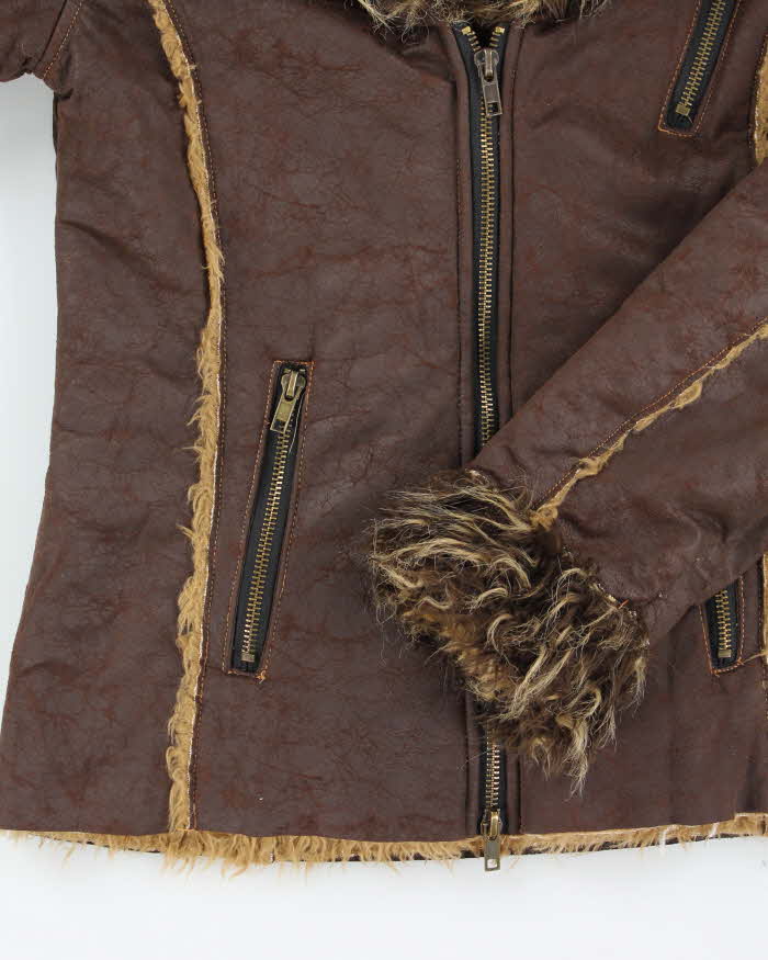 Y2k 00s Le Chateau Faux Suede Fur Lined Jacket - XS