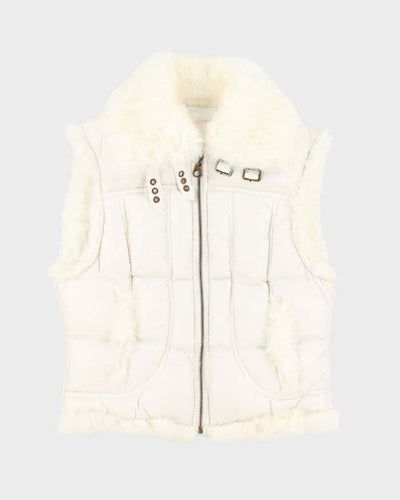 Vintage Women's Y2K Guess Fur Collared Puffer Gilet - S