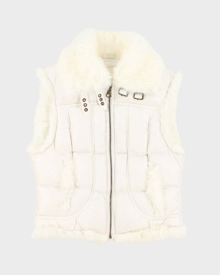 Vintage Women's Y2K Guess Fur Collared Puffer Gilet - S