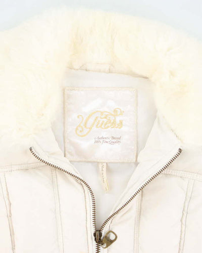 Vintage Women's Y2K Guess Fur Collared Puffer Gilet - S