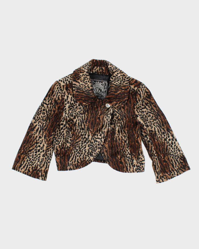 Y2k 00s Guess Leopard Print Velvet Cropped Jacket- XS