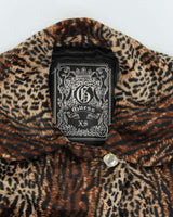 Y2k 00s Guess Leopard Print Velvet Cropped Jacket- XS