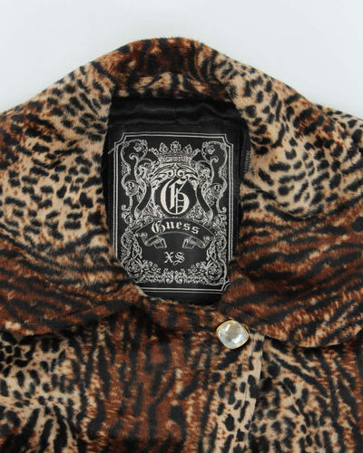 Y2k 00s Guess Leopard Print Velvet Cropped Jacket- XS