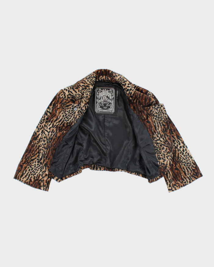Y2k 00s Guess Leopard Print Velvet Cropped Jacket- XS