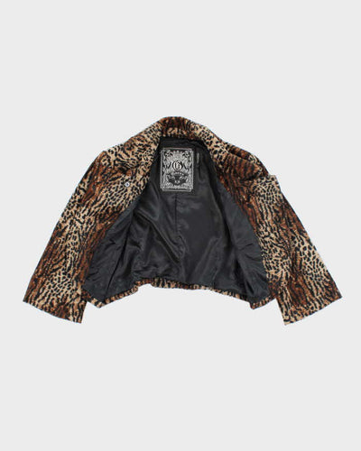 Y2k 00s Guess Leopard Print Velvet Cropped Jacket- XS