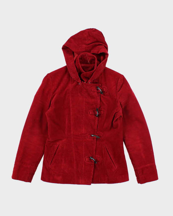 Y2k 00s Red Corduroy Hooded Jacket - M