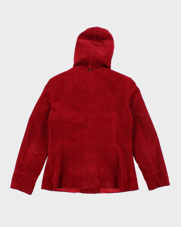 Y2k 00s Red Corduroy Hooded Jacket - M