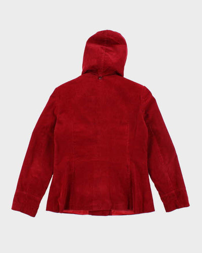 Y2k 00s Red Corduroy Hooded Jacket - M