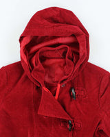 Y2k 00s Red Corduroy Hooded Jacket - M