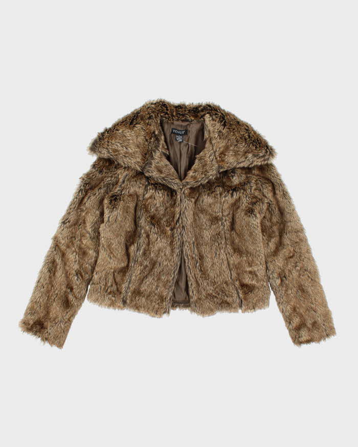 Y2k 00s Venus Brown Faux Fur Jacket - S