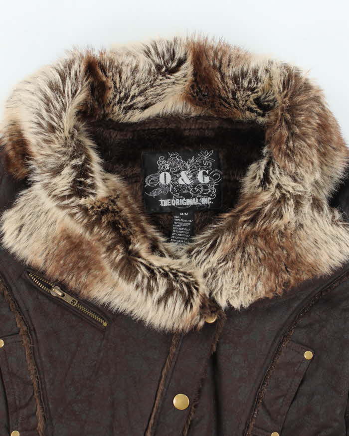 Vintage Y2k 00s O&amp;G Faux Suede Fur Lined Jacket - M