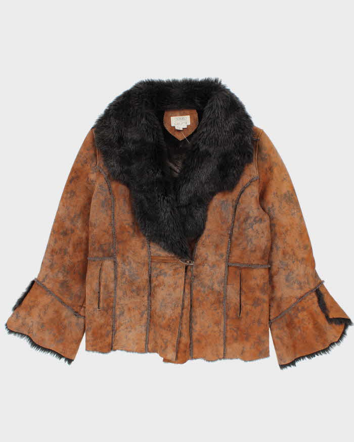 Vintage Novelti Faux Suede Fur Lined Coat - L