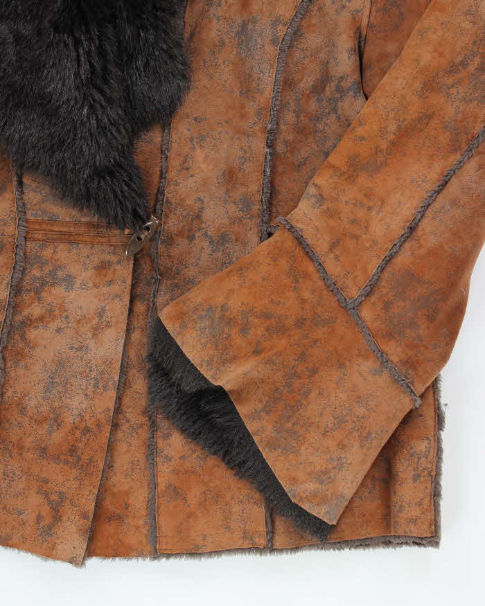 Vintage Novelti Faux Suede Fur Lined Coat - L
