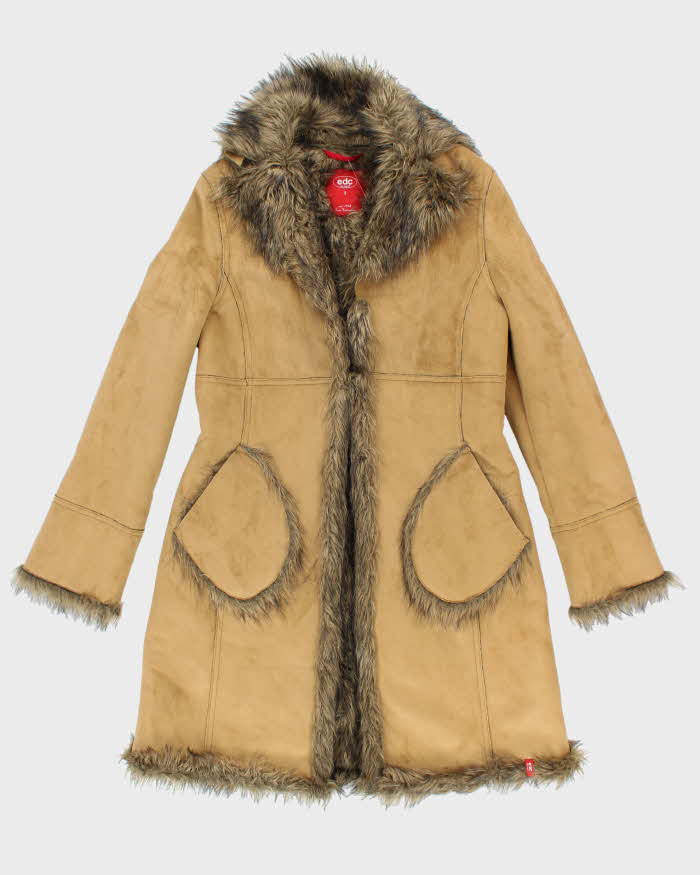 Vintage 90s EDC Faux Suede Fur Lined Coat - S
