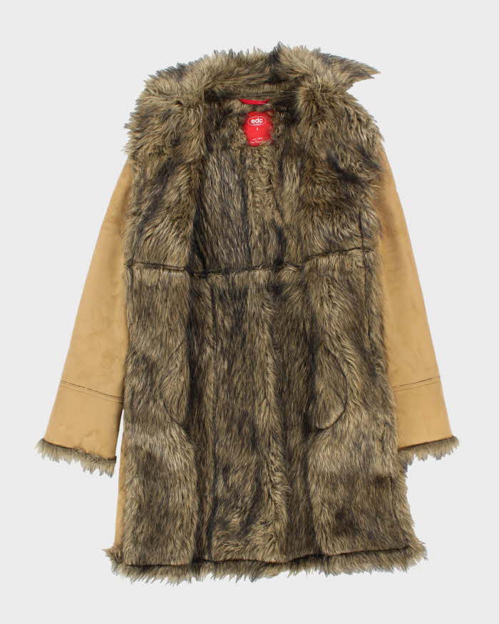 Vintage 90s EDC Faux Suede Fur Lined Coat - S