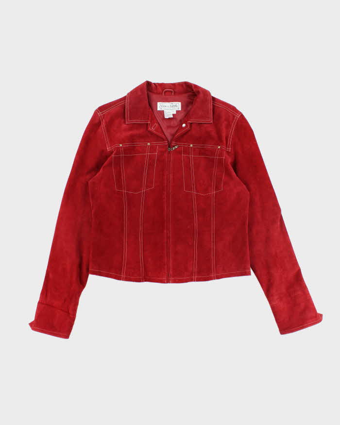 Vintage 90s Live A Little Red Suede Jacket - L