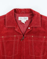 Vintage 90s Live A Little Red Suede Jacket - L