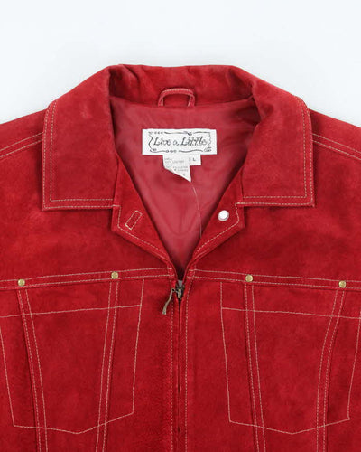 Vintage 90s Live A Little Red Suede Jacket - L