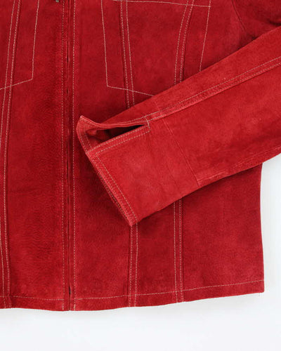 Vintage 90s Live A Little Red Suede Jacket - L
