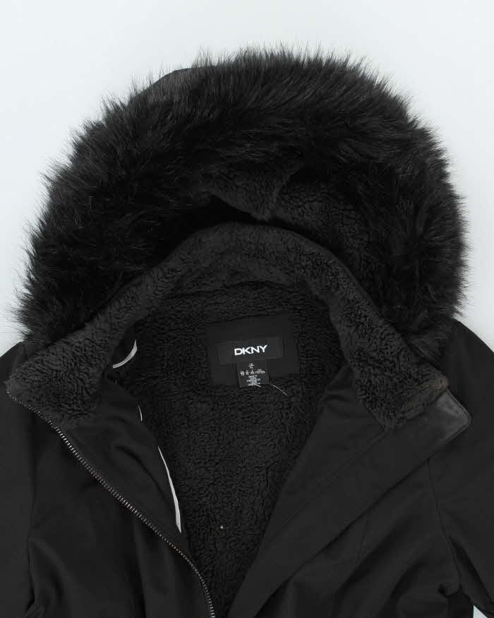 DKNY Black Hooded Coat - XL