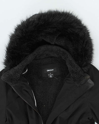 DKNY Black Hooded Coat - XL