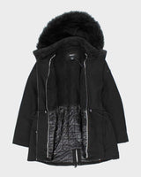 DKNY Black Hooded Coat - XL