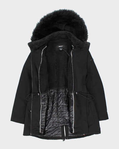 DKNY Black Hooded Coat - XL