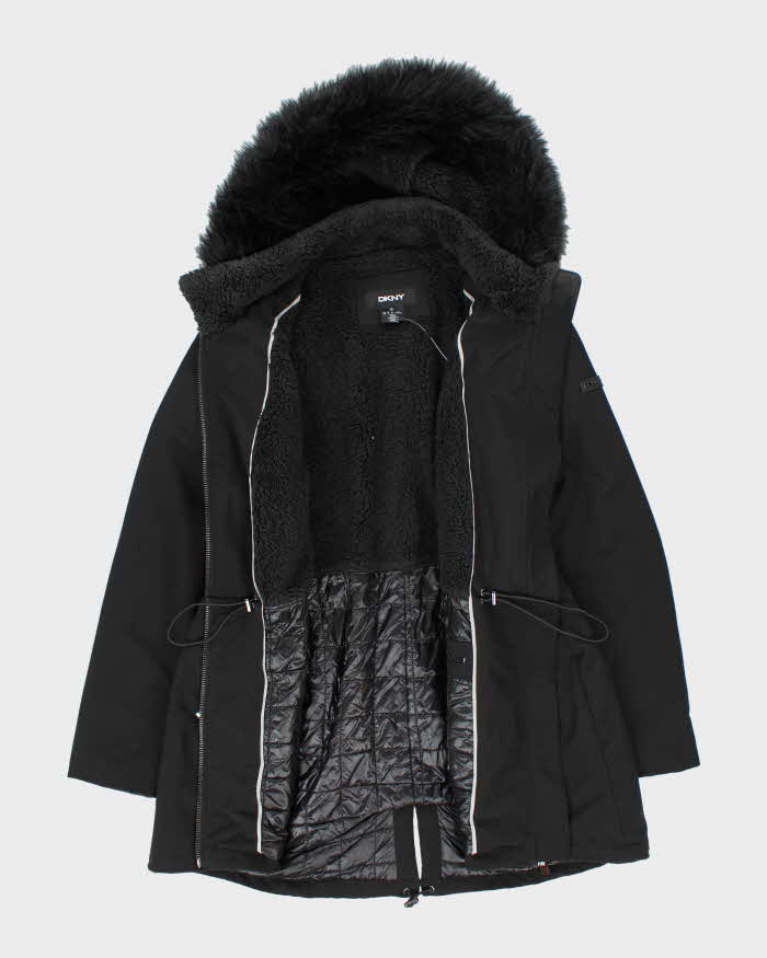 DKNY Black Hooded Coat - XL