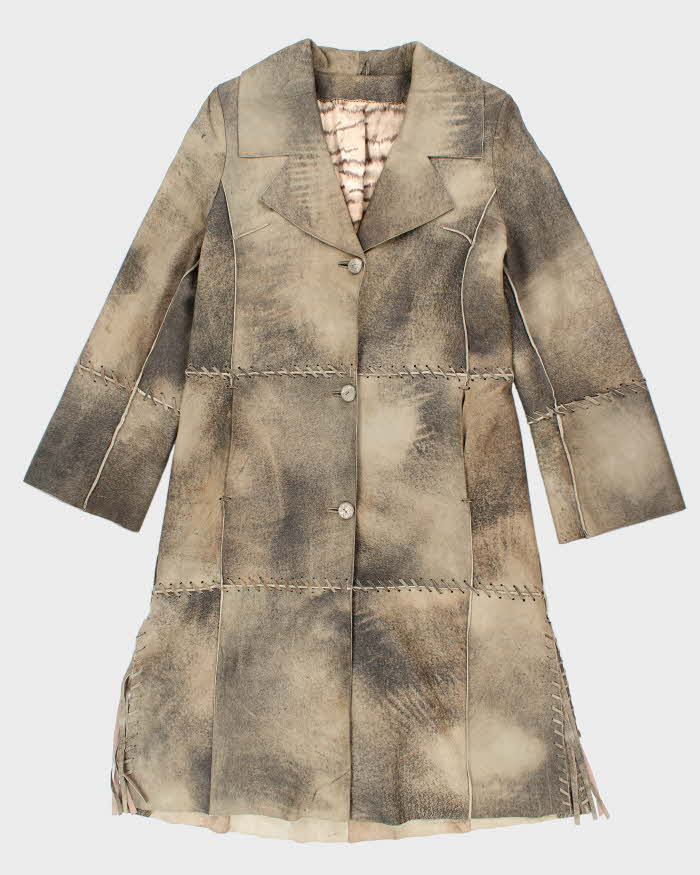 Vintage 90s Patchwork Leather Coat - M
