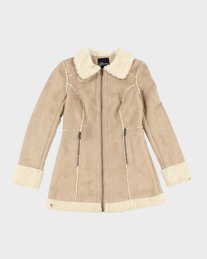 Vintage Y2k 00s Guess Faux Suede Fur Lined Coat - S
