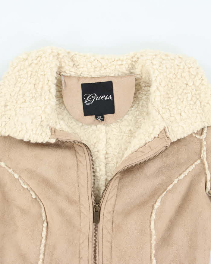 Vintage Y2k 00s Guess Faux Suede Fur Lined Coat - S