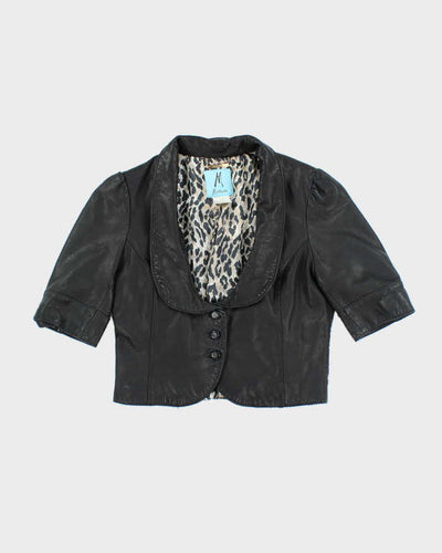 Vintage Women's Marciano Short Sleeved Cropped Leather Jacket - L