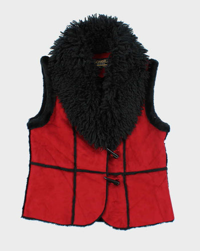 Y2k 00s Novelti Faux Suede Fur Lined Gillet - M