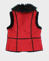 Y2k 00s Novelti Faux Suede Fur Lined Gillet - M