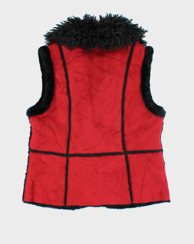 Y2k 00s Novelti Faux Suede Fur Lined Gillet - M