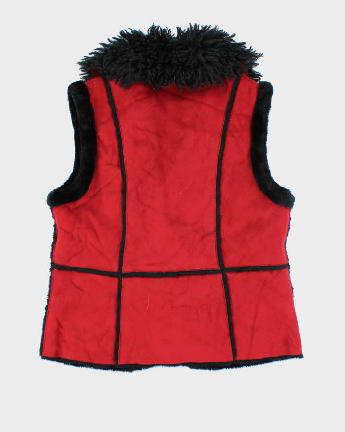 Y2k 00s Novelti Faux Suede Fur Lined Gillet - M