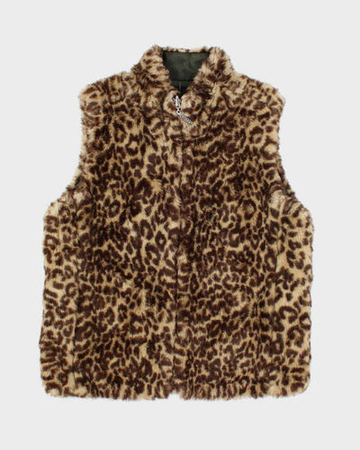 Y2k 00s Guess Reversible Leopard Print Faux Fur Gillet - M