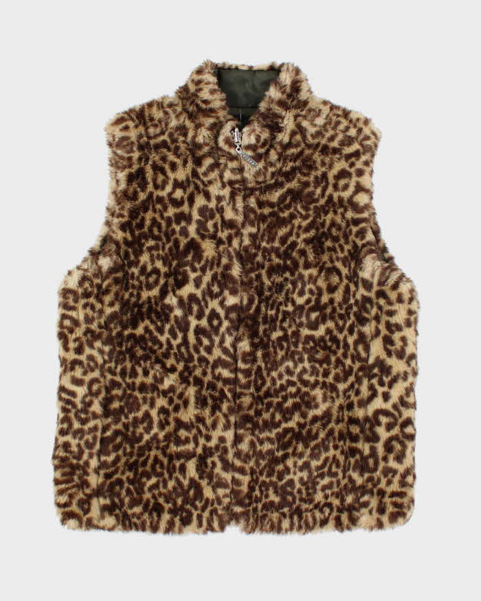 Y2k 00s Guess Reversible Leopard Print Faux Fur Gillet - M