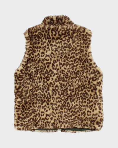 Y2k 00s Guess Reversible Leopard Print Faux Fur Gillet - M