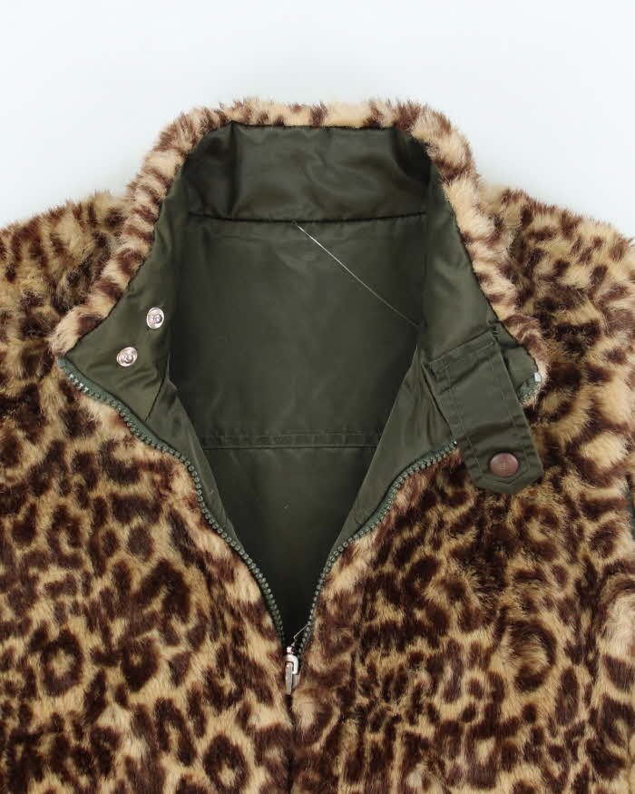 Y2k 00s Guess Reversible Leopard Print Faux Fur Gillet - M