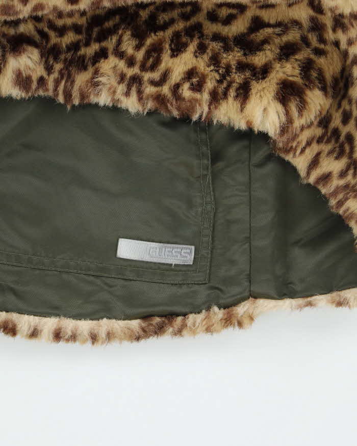 Y2k 00s Guess Reversible Leopard Print Faux Fur Gillet - M