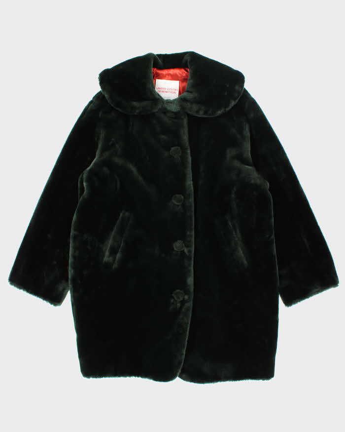 United Colors Of Benetton Green Faux Fur Coat - L