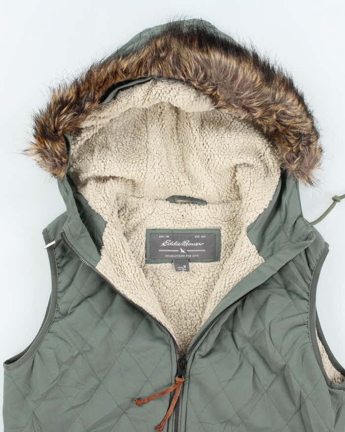 Vintage 00s Eddie Bauer Green Hooded Bodywarmer - M