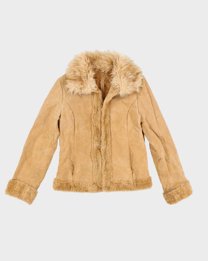 Vintage Y2k 00s Suede Faux Fur Lined Jacket - M