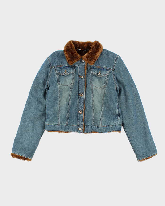 Vintage Y2k 00s Xntrik Denim Faux Fur Lined Jacket - L